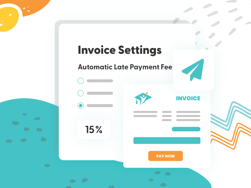 Illustration of invoice settings with an automatic late payment fee to help tutors avoid awkward payment conversations.