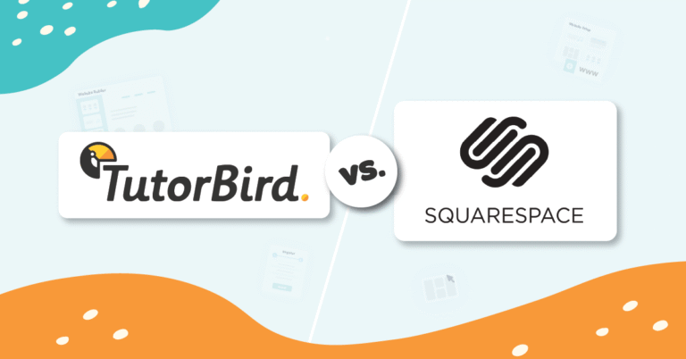 TutorBird vs. Squarespace comparison illustration featuring the TutorBird and Squarespace logos in a side-by-side website builder comparison.