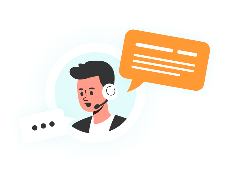 Illustration d'un agent de soutien Agent de soutien avec casque d'écoute et bulles de conversation